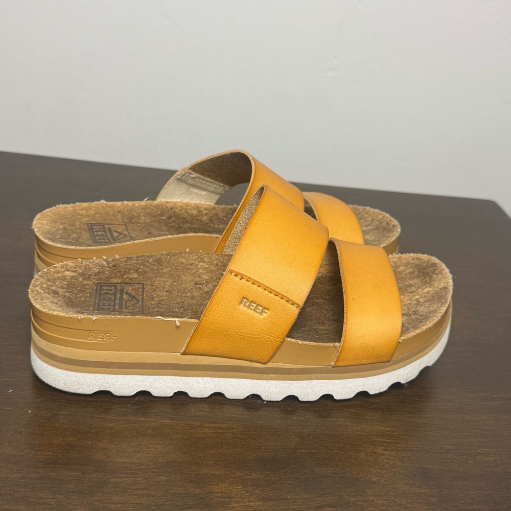REEF Cushion Bounce Vista Hi Wedge Platform Slide Sandal Womens 6 Brown